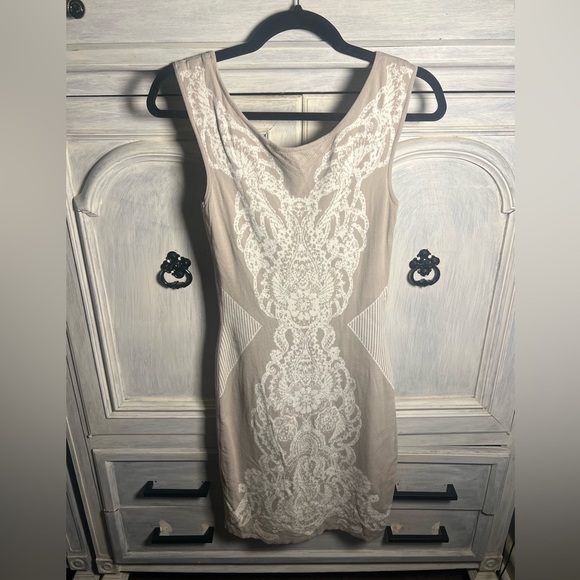 Yoana Baraschi Tan & Cream Knit Bodycon Embroidered Sweater Dress - Picture 6 of 6